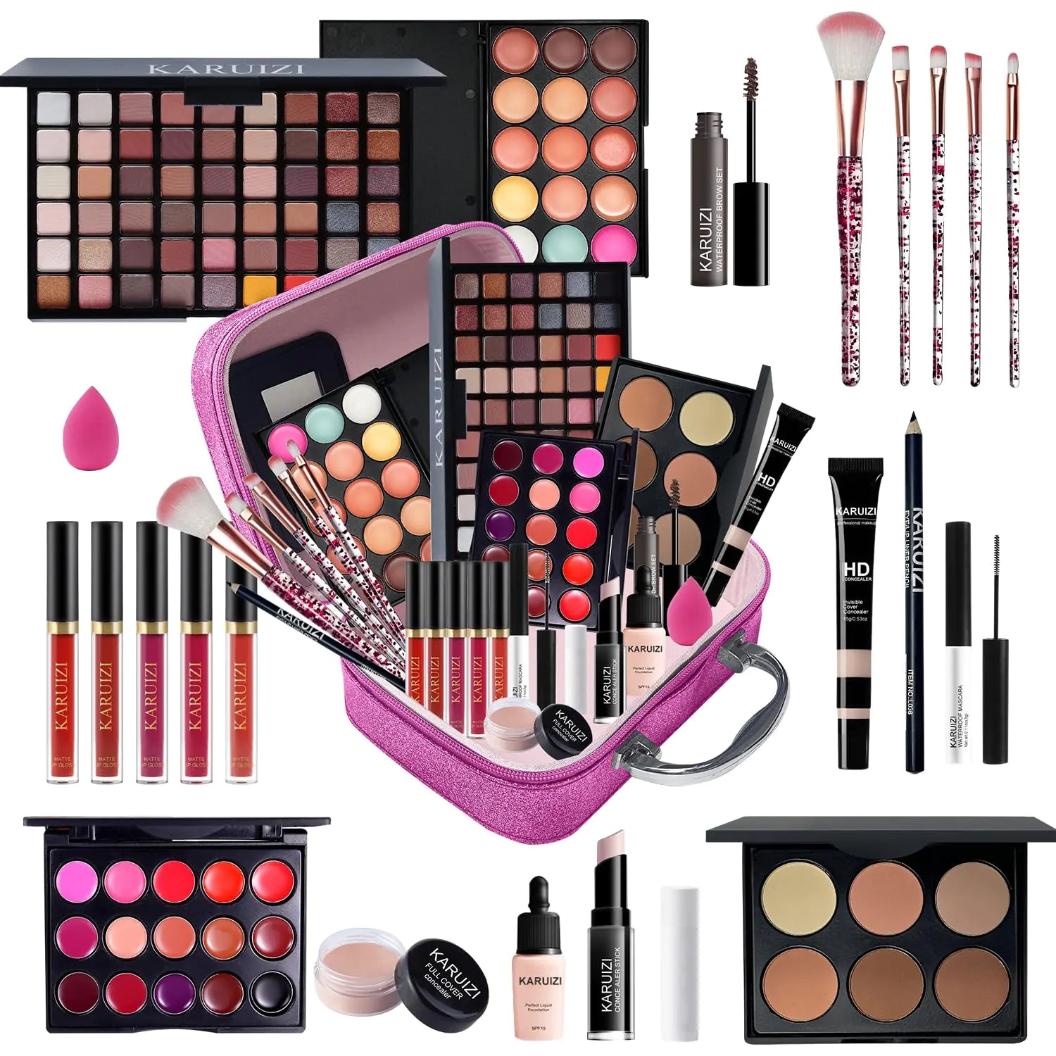Karuizi All-In-One Makeup Kit for Girls – Complete Set with Eyeshadows, Lipsticks & Brushes