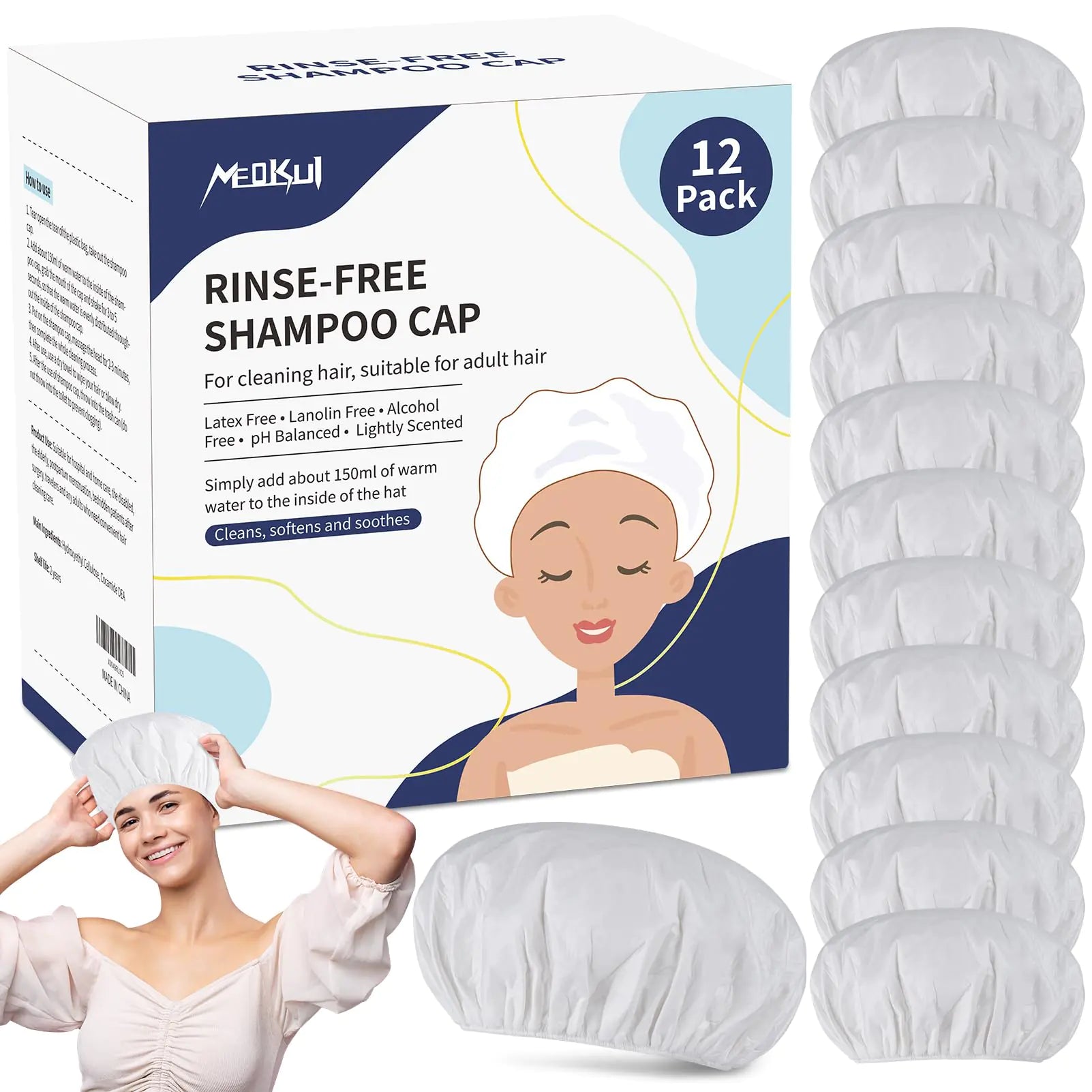 No‑Rinse Shampoo Caps 12‑Pack – Portable, Pre-Moistened Hair Care
